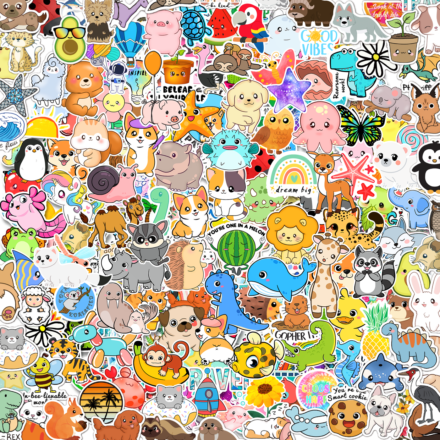 100 PCS Cute Animal Stickers for Kids, Water Bottle Stickers Pack